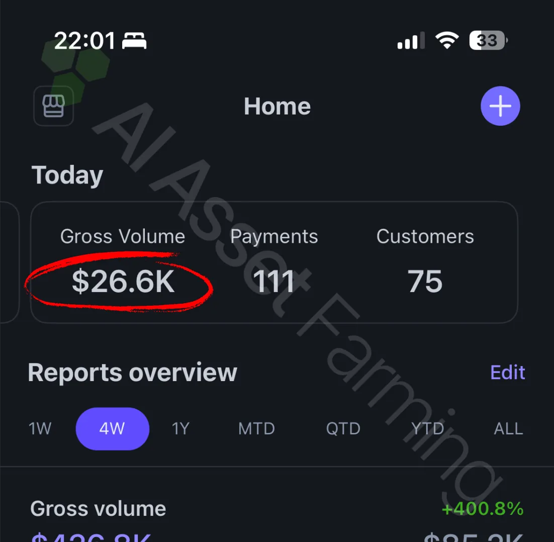 Stripe mobile - $26.6K gross volume today, 111 payments, 75 customers