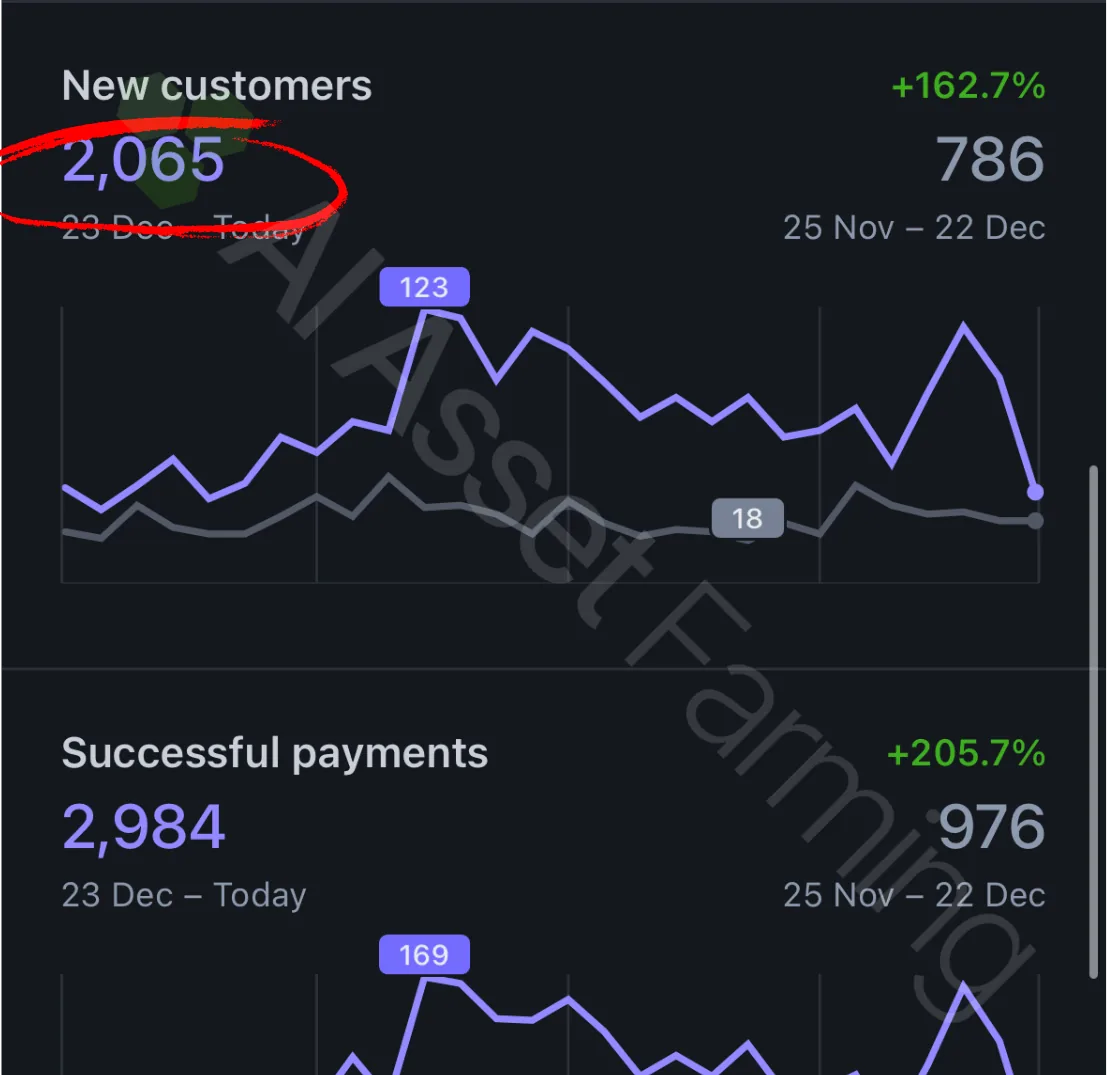 Stripe report - 2,065 new customers, +162.7% growth